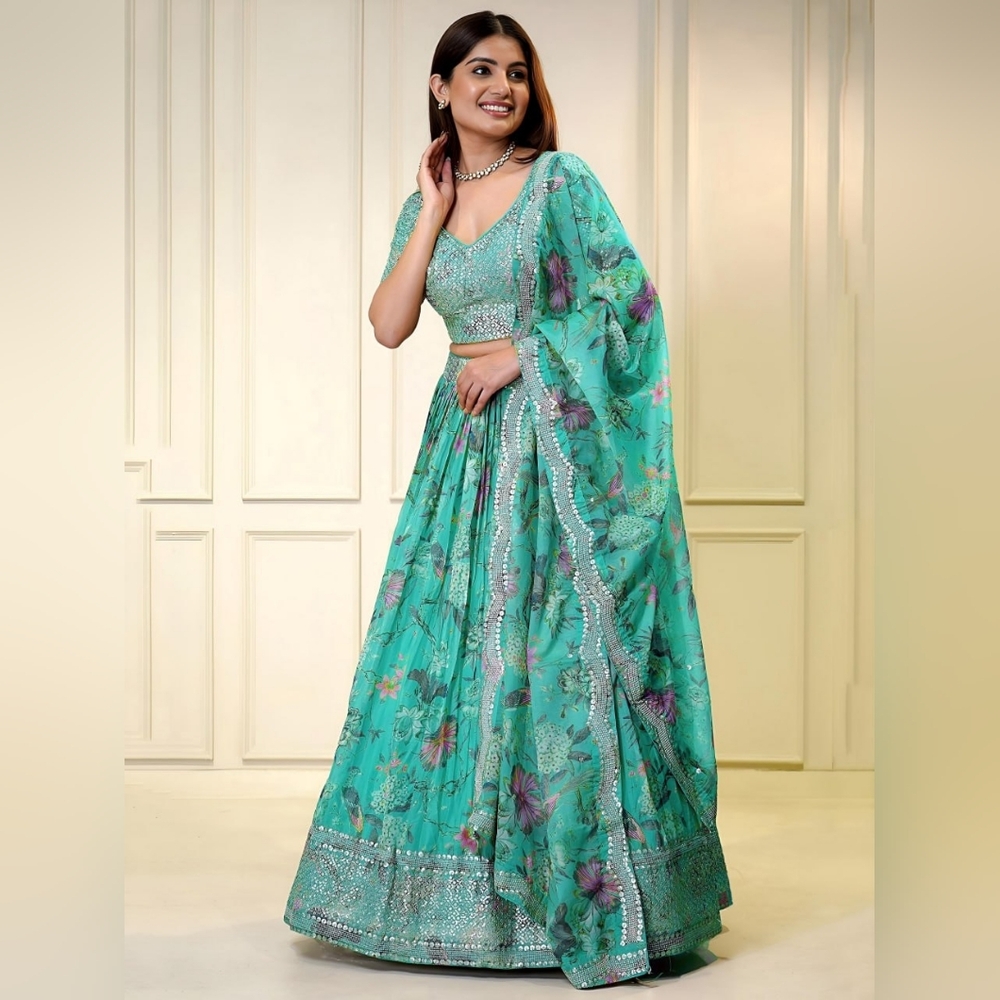 Floral Teal Indian Wedding Lehenga Choli Sangeet Lehenga Indian Clothes Party